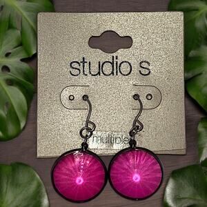 NWT! STUDIO S by Sears Pink Crystal Silver-Tone Dangle Earrings!